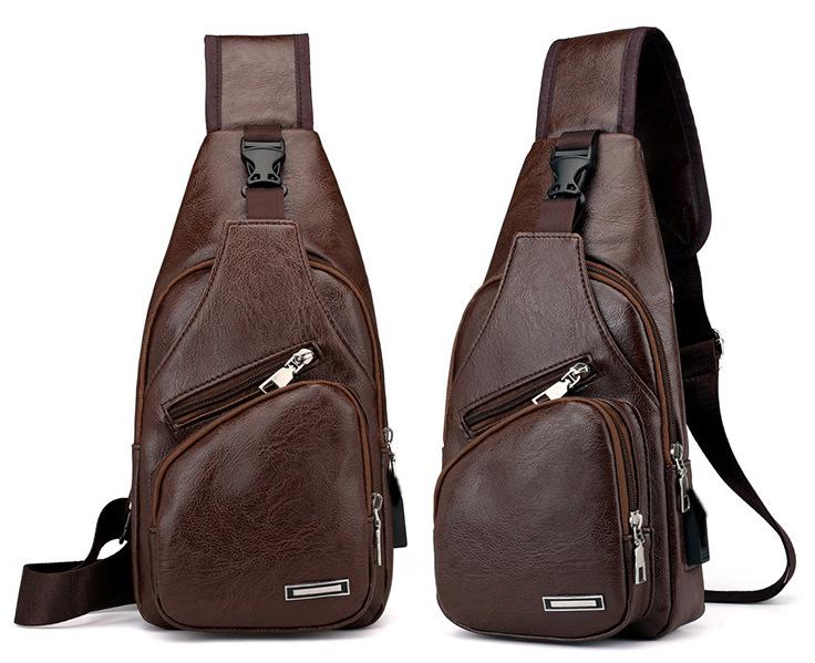 New Korean Style Fashionable Charging Men's Chest Bag Outdoor PU Leather Shoulder Briefcase Leather Sling Bag