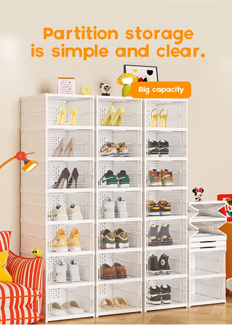 Rmier 6-layer Foldable Shoe Rack Organiser For Closet Plastic Shoe Rack Transparent Shoe Box, Stackable Door, Easy To Assemble