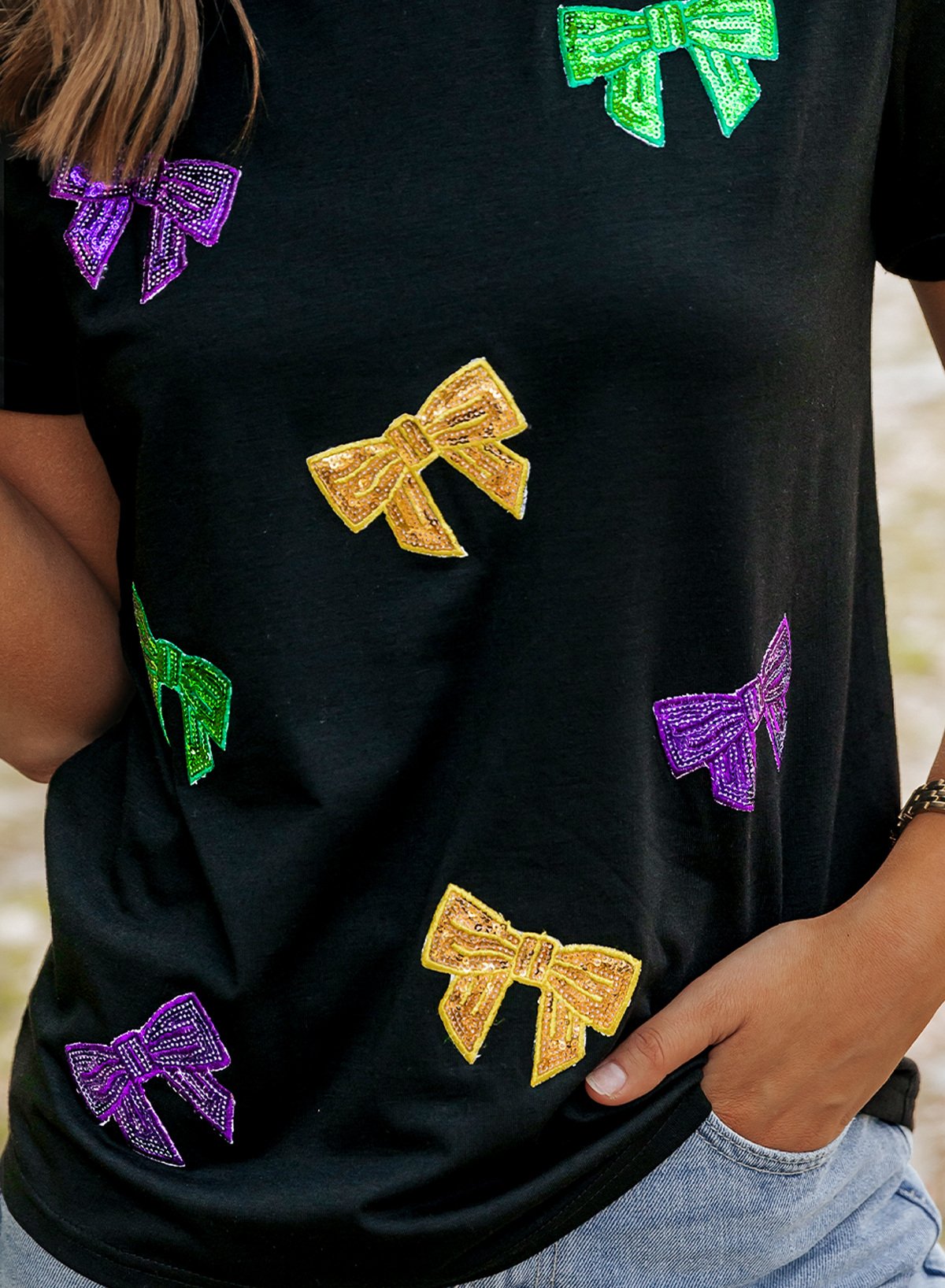Dear Lover Wholesale Bulk Carnival Casual Summer Short Sleeve Round Neck Women Rhinestone Sequin Pattern T-Shirt