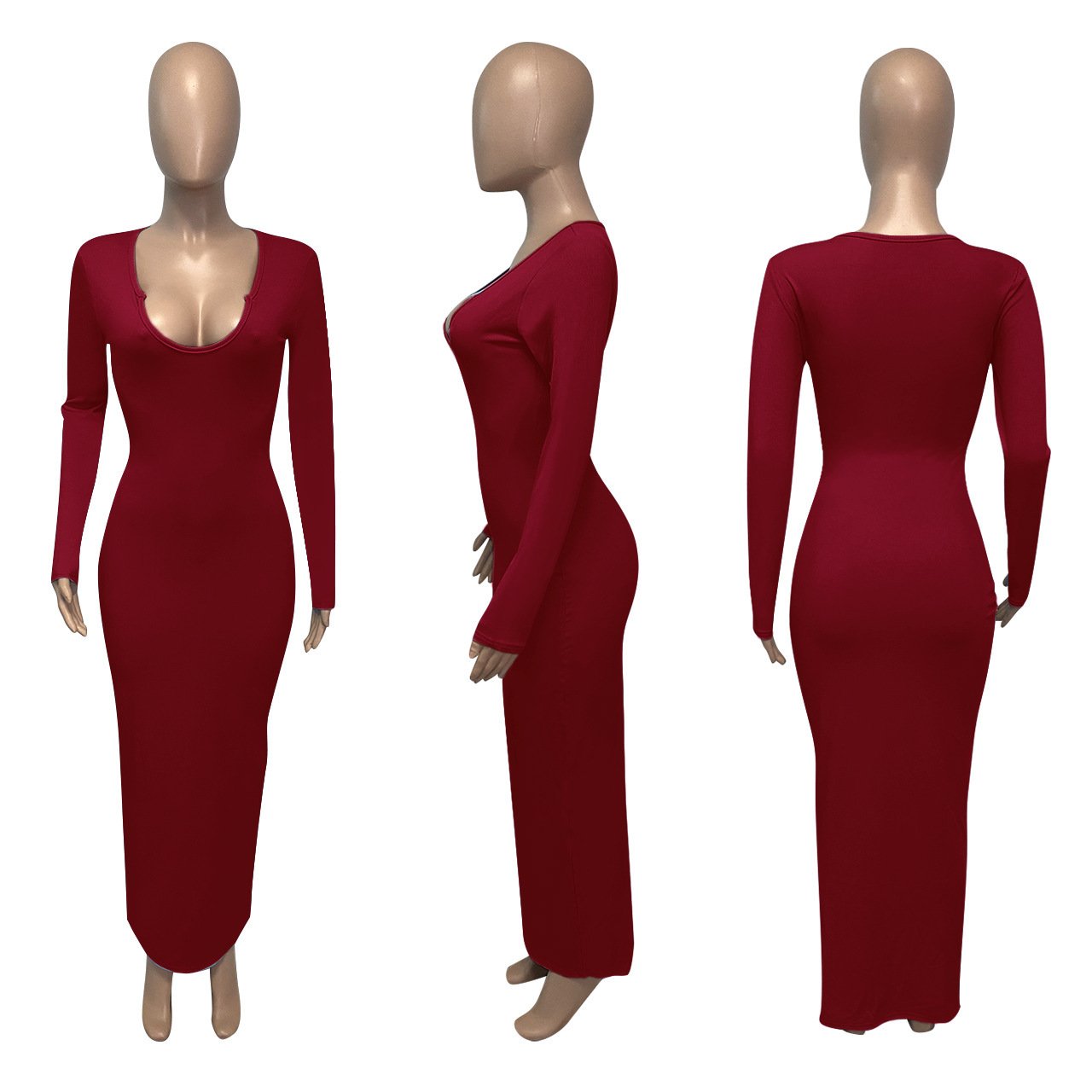 Wholesale Women's Deep V-neck Slim-fit Sexy Long Sleeve Dress Women's Summer Clothes Women's Casual Dress