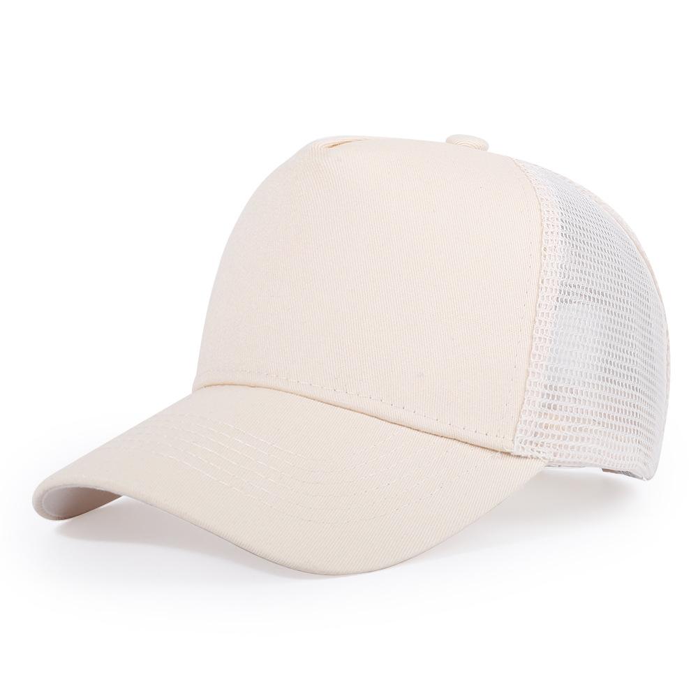 Ready To Ship High Quality Wholesale Custom Logo High Crown Snapshot Mesh Cap Curved Brim 5 Panel Cotton Canvas Trucker Cap