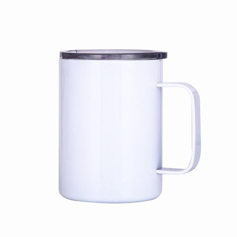 Custom Logo 12 Oz 14 Oz Powder Coated Insulated Stainless Steel Coffee Cup Handle Double Wall Vacuum Insulated Coffee Cup With Lid