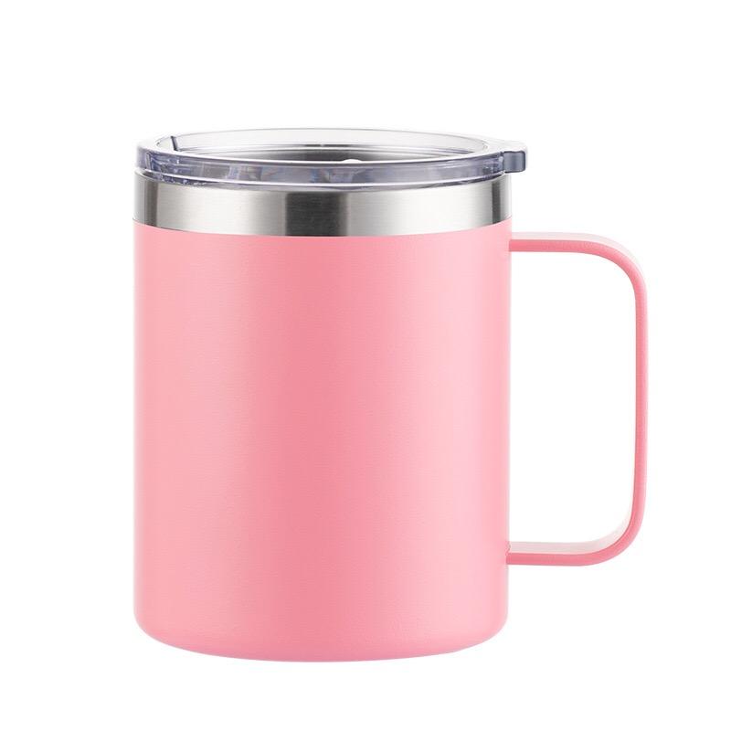 Custom Logo 12 Oz 14 Oz Powder Coated Insulated Stainless Steel Coffee Cup Handle Double Wall Vacuum Insulated Coffee Cup With Lid