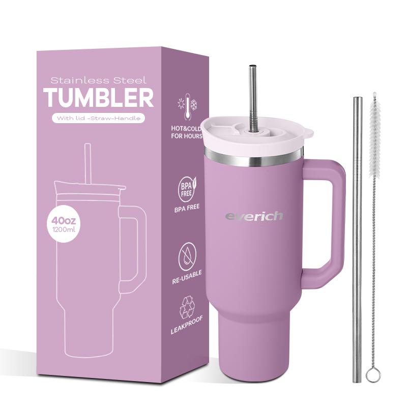 40 Oz Tumbler Double Wall 304 Stainless Steel Insulated Wide Mouth Car Tumbler Cup With New Handle And Straw Cover Vacuum Car Cup