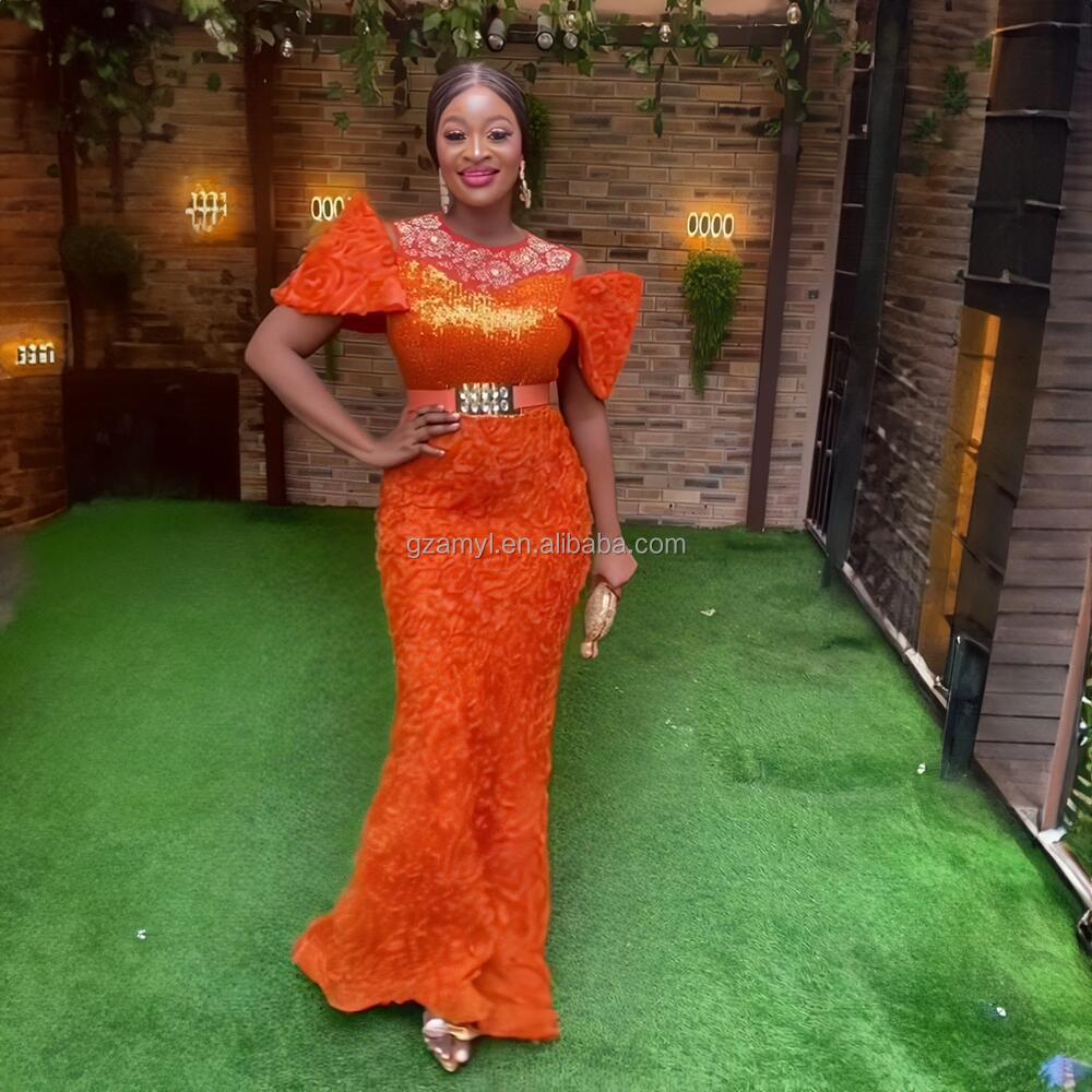 New Rhinestone Sequins African Costume Church Women Women's Dress Embroidery African Design Dress Mesh Women's Dress Women's Dress