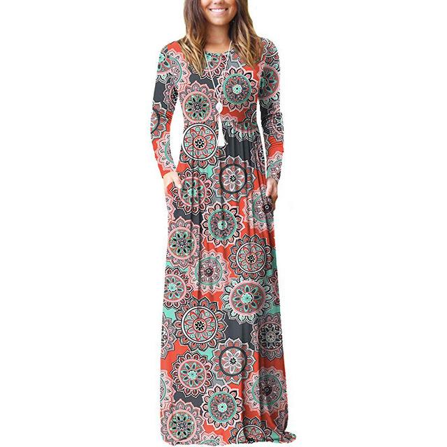 Modern Fashion Women Clothing Women Flower Print Long Dress
