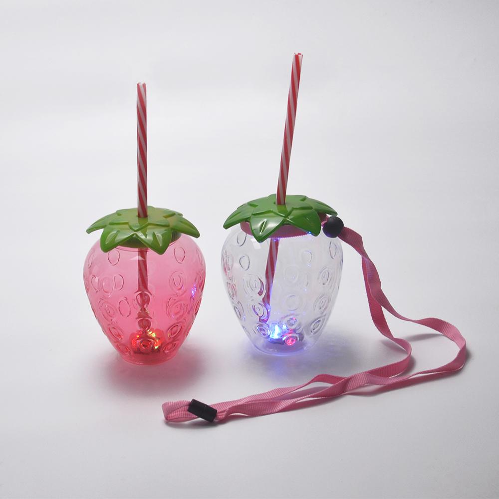 China Supplier Colorful Cute Strawberry Shape Plastic Water Cup With Straw