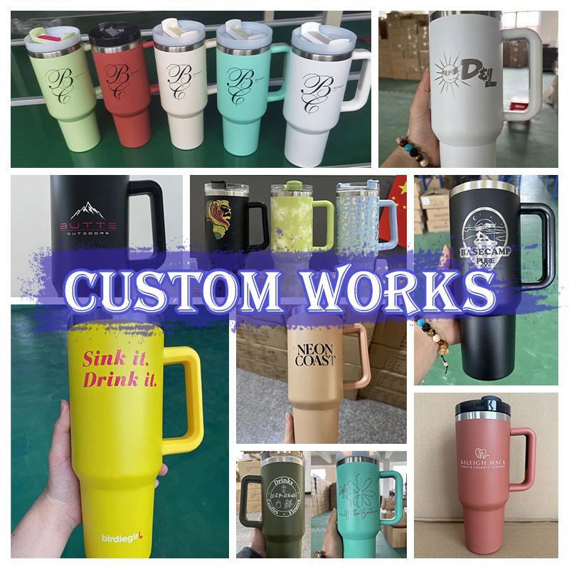 Custom Logo H2.0 40 Oz 30 Oz Double Wall Stainless Steel Travel Coffee Mug Thermos 40 Oz Tumbler With Handle And Straw