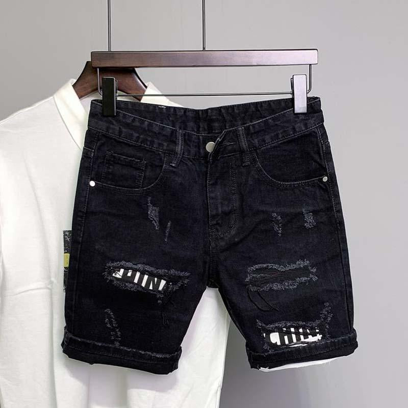Fashion Custom Black Denim Short Ripped Casual Slim Fit Jeans Shorts For Men