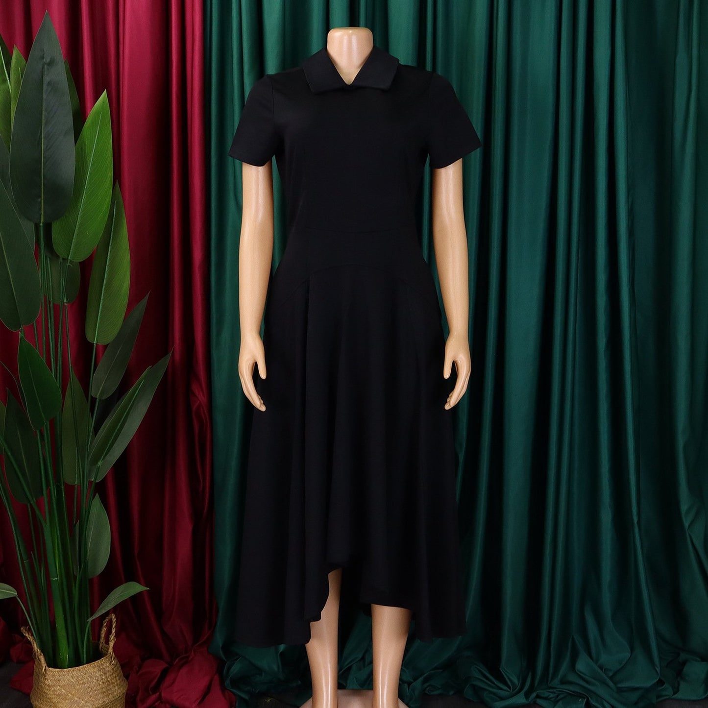 D514 Fashion Summer Party Dress Women Polo Collar Short Sleeve High Waist A- Line Dress Elegant African Women's Dress