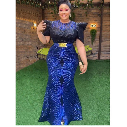 European And American 2024 New Year's Eve New Arrival Sequin Christmas Party Evening Dress African Women's Dress Plus Size Dress