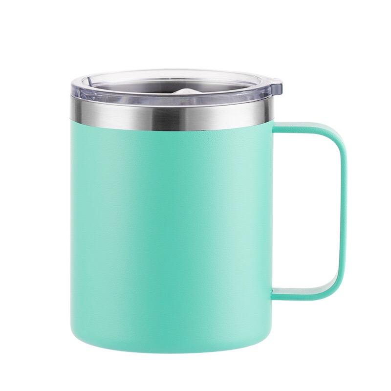 Custom Logo 12 Oz 14 Oz Powder Coated Insulated Stainless Steel Coffee Cup Handle Double Wall Vacuum Insulated Coffee Cup With Lid