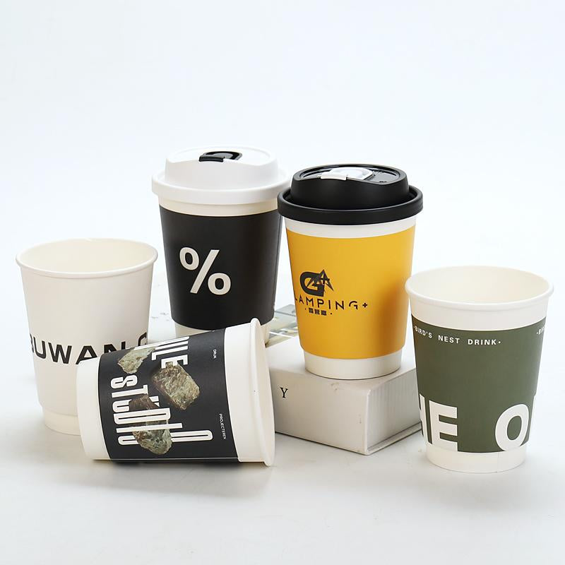Custom Logo Printing Disposable 8 Oz 10 Oz 14 Oz 16 Oz 22 Oz Double Wall Coffee Paper Cup With Lid