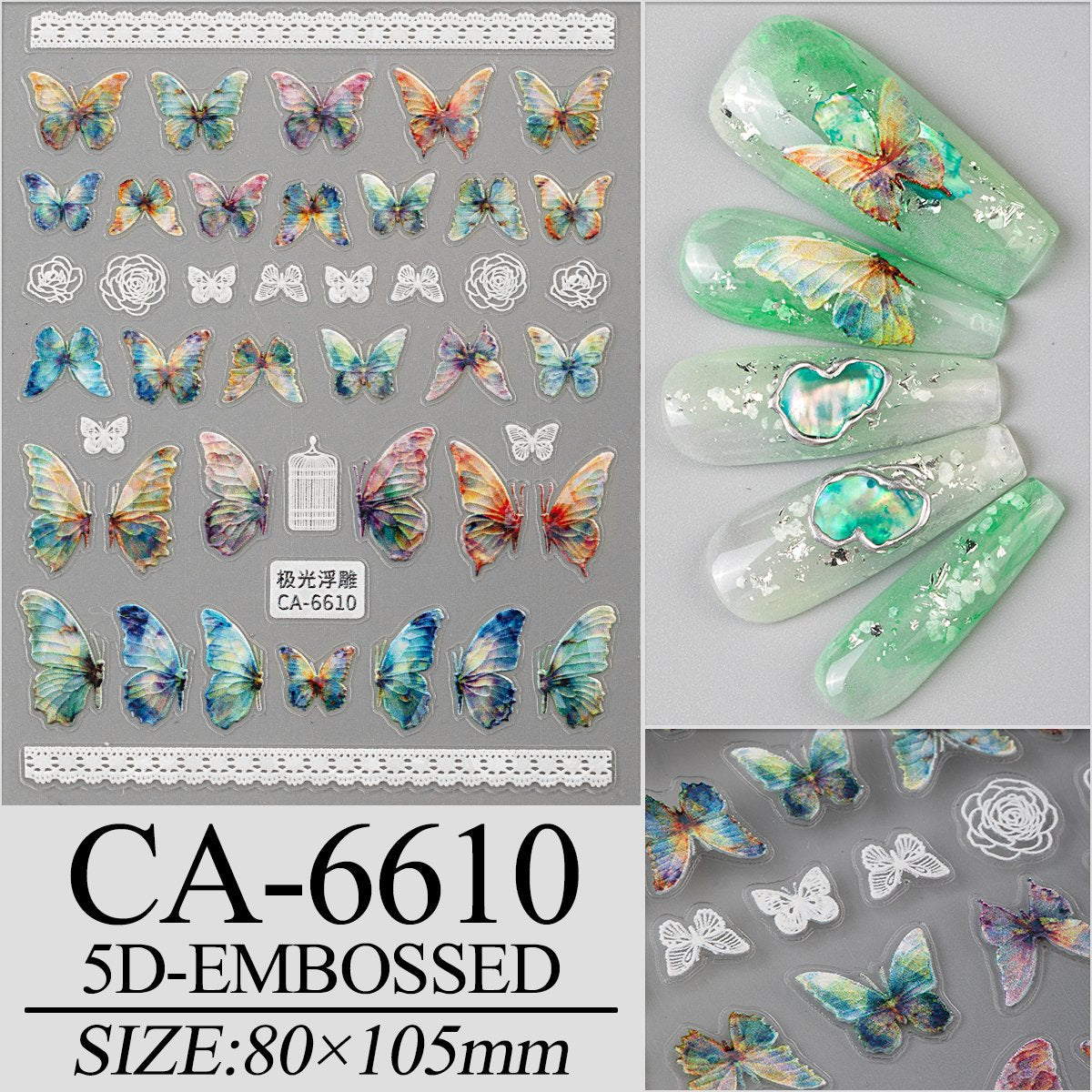 Honey Girl Hot Sell Adhesive Pink Blue Butterfly Nail Art 3D Decal Sticker