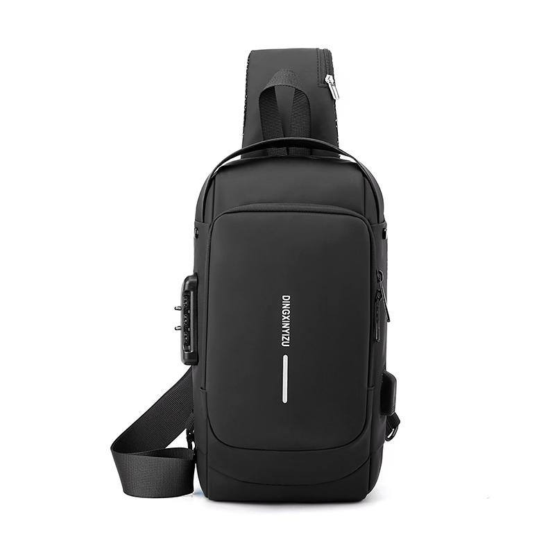 Fashion Anti-theft Men's Chest Bag Waterproof USB Charging Multi-function Shoulder Bag With Anti-theft Lock Universal PU Leather