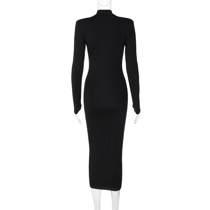 Women's Autumn New Fashion Solid Color Slim High Collar Long Sleeve Elegant Dress Wholesale