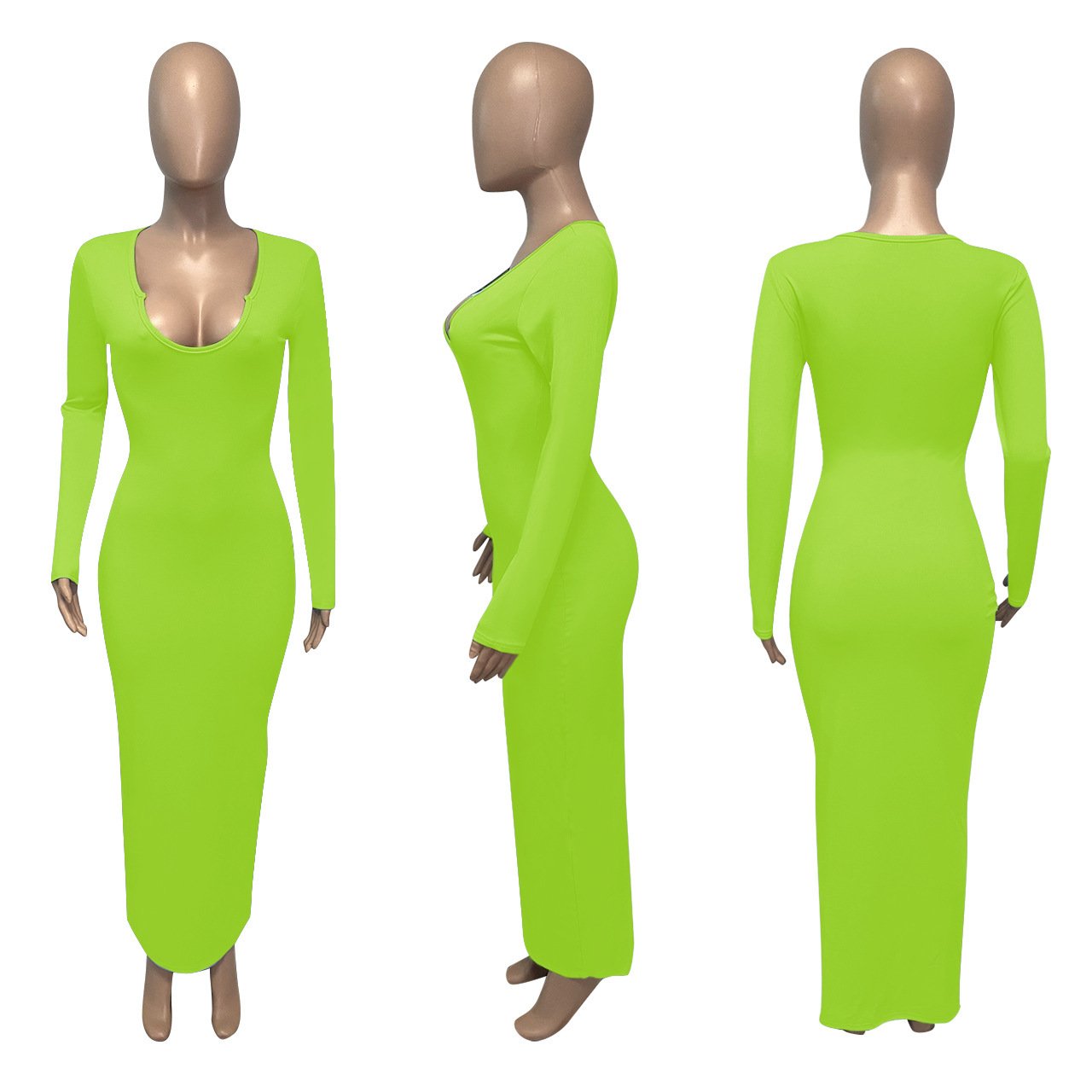 Wholesale Women's Deep V-neck Slim-fit Sexy Long Sleeve Dress Women's Summer Clothes Women's Casual Dress