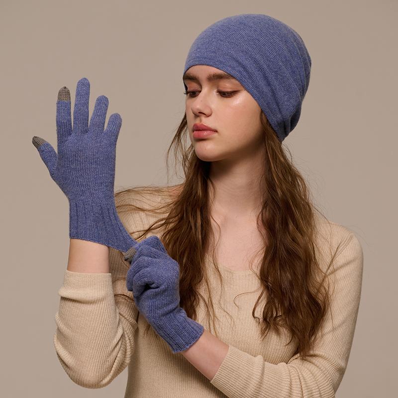 Custom Knitted Cashmere Gloves Factory Wholesale Winter Plain Touch Screen Warm Men's Full Finger Gloves