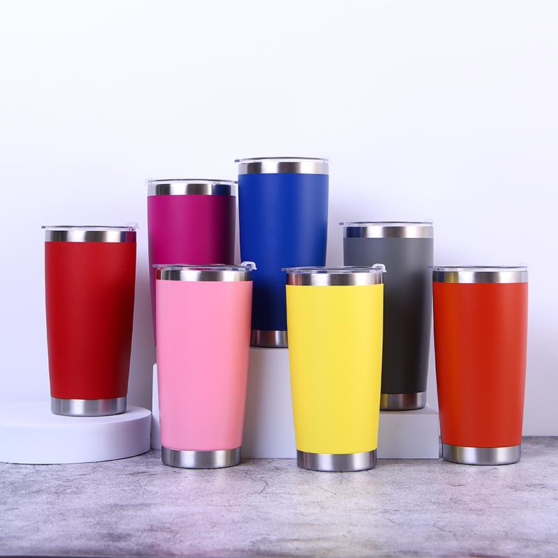 Custom Logo Double Wall 18/8 Stainless Steel 20 Oz Tumbler Travel Mug 20 Oz Powder Coated Coffee Mug Tumbler With Lid And Straw