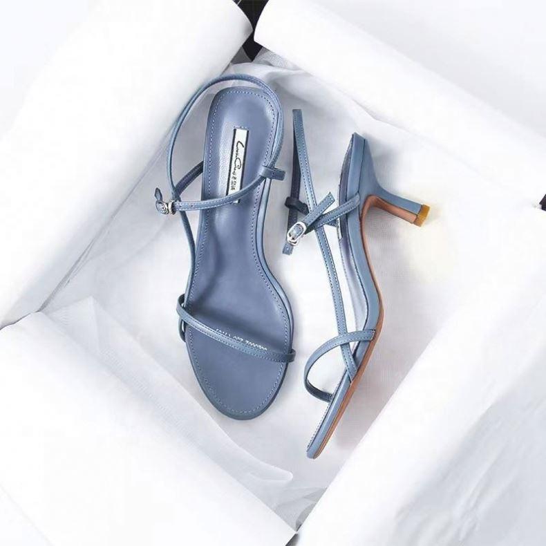 Fashion Ruizi Open Toe Low Heel Ankle Strap PU Leather Pump Heel Sandals Dress Wedding Shoes
