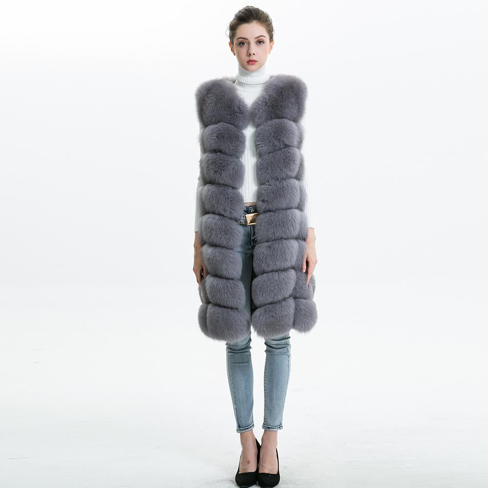 Factory Wholesale Women Genuine Goods Fox Fur Gilet OEM Service Winter Long Natural Fox Fur Vest For Girls