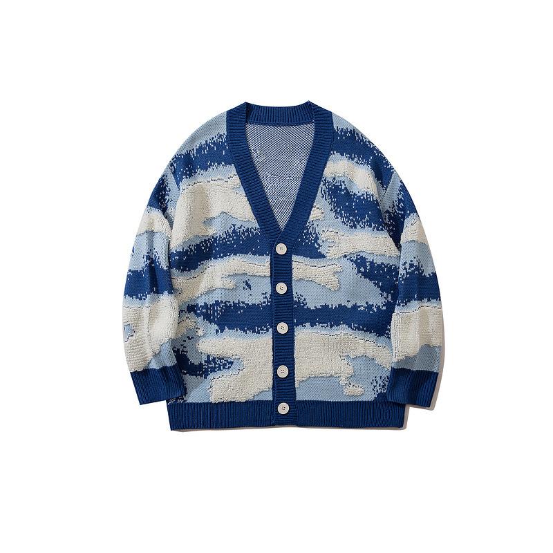 Nanteng Custom Logo Low MOQ 100% Cotton Fashion Casual V-neck Jacquard Pattern Knitted Button Men's Cardigan Sweater