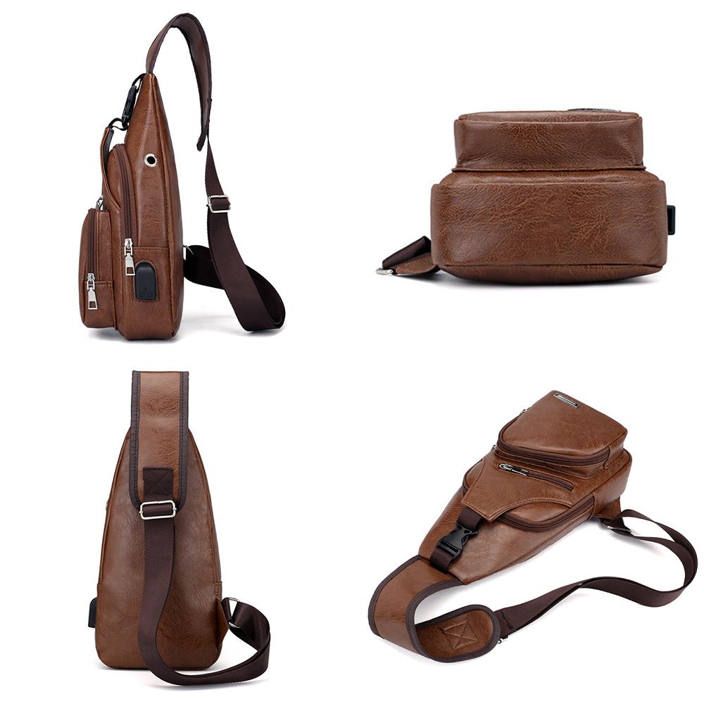 New Korean Style Fashionable Charging Men's Chest Bag Outdoor PU Leather Shoulder Briefcase Leather Sling Bag