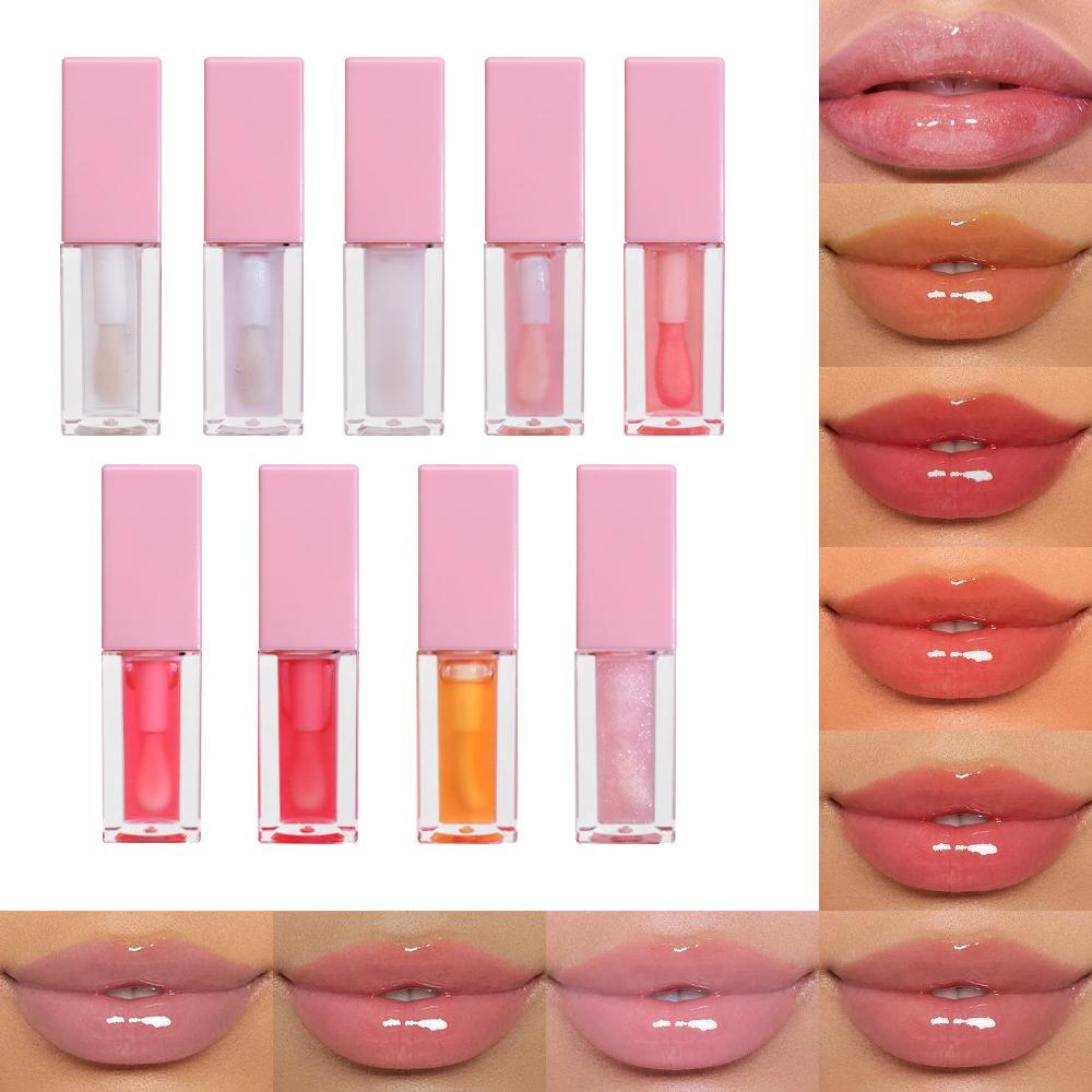 Big Brush 7 Color Changing Lip Oil Moisturizing Seasoning Fruit Transparent Vegetarian Private Label Pink Lip Gloss Lip Gloss