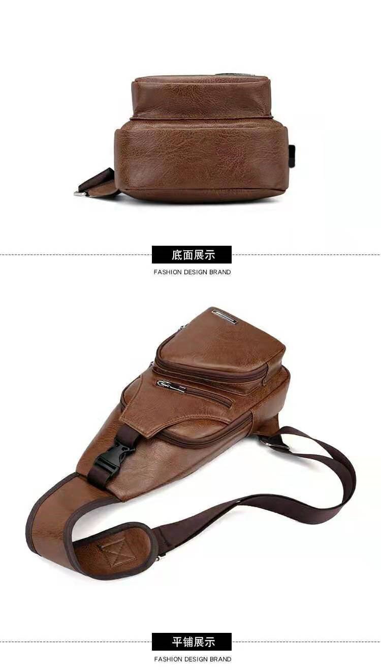 New Korean Style Fashionable Charging Men's Chest Bag Outdoor PU Leather Shoulder Briefcase Leather Sling Bag