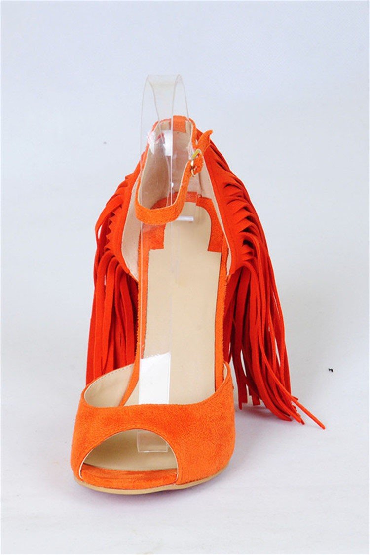 2016 Girls Fashion New Ladies Sandals Women High Heel Sandals Suede Tassel Women Ankle Strap Sexy High Heels