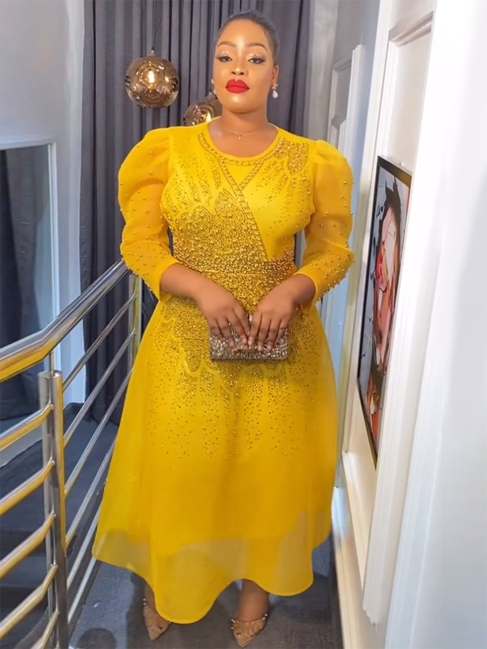 Women's Evening Dress European And American Heavy Industry Beadwork Hot Diamond Dress Africa Plus Size Summer