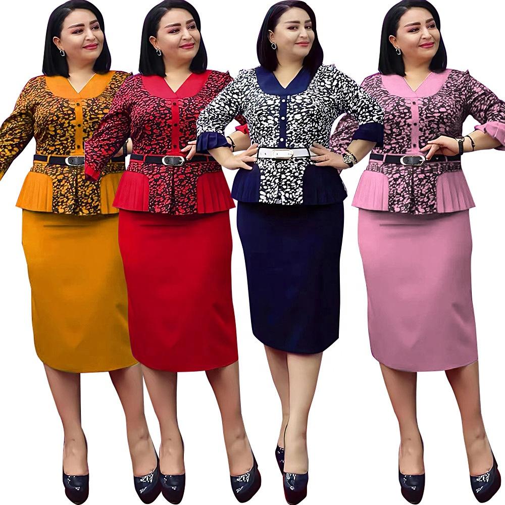 Mediocre Printed Floral OL Office Dress African New Fashion Style Super Elegant Plus Size Women's Clothing K0358