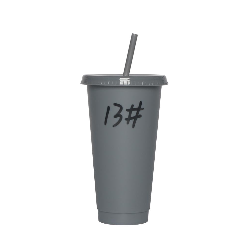 Plastic Tumbler Coffee Black Reusable 24 Oz Frosted Drink Cold Cup With Lid And Straw