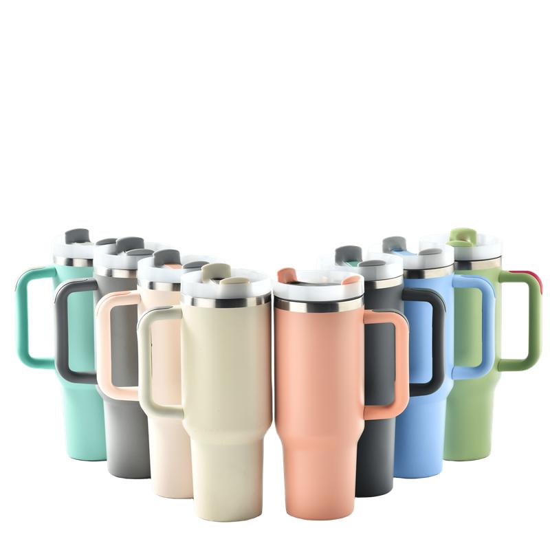 Custom 40 Oz Tumbler Reusable Stainless Steel Insulated Water Bottle 40 Oz Coffee Cup Travel Car Cup With Handle Straw Cover
