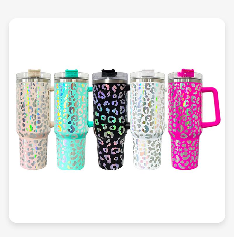 Custom 40 Oz Tumbler Reusable Stainless Steel Insulated Water Bottle 40 Oz Coffee Cup Travel Car Cup With Handle Straw Cover