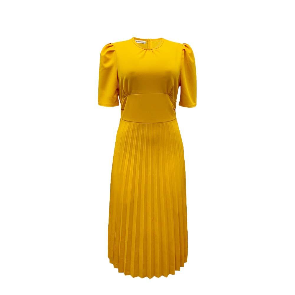 2023 New Plus Size Women's Summer New Short Sleeve Pleated Solid Color Plus Size Dress Women's Elegant
