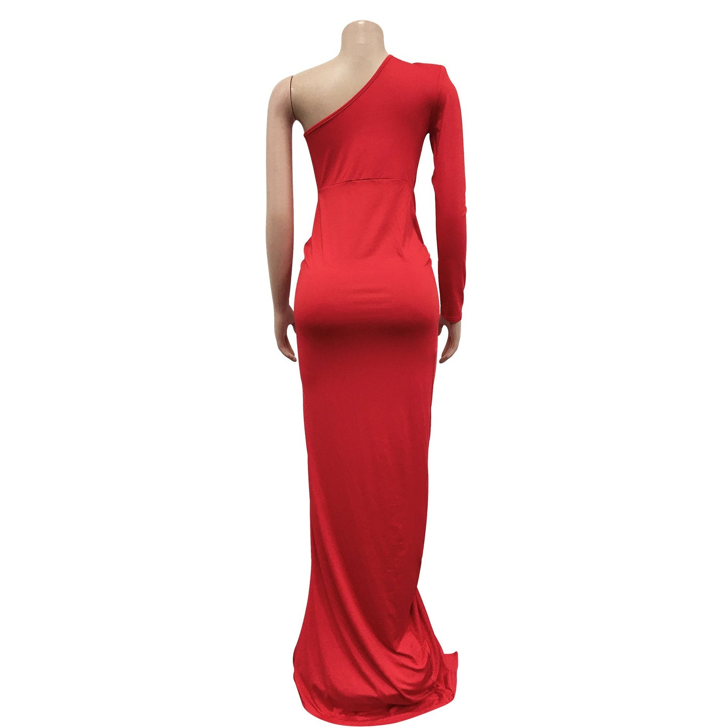 X6042 New Ladies Evening Dress Dress Elegant Solid Color Oblique Collar One Piece Long Sleeve Dress Ladies Party Dress