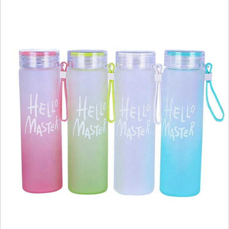 Custom Wholesale 15 Oz Logo Multicolor Water Supply Bottle 15 Oz 450 Ml Gradient Frosted Glass Water Bottle