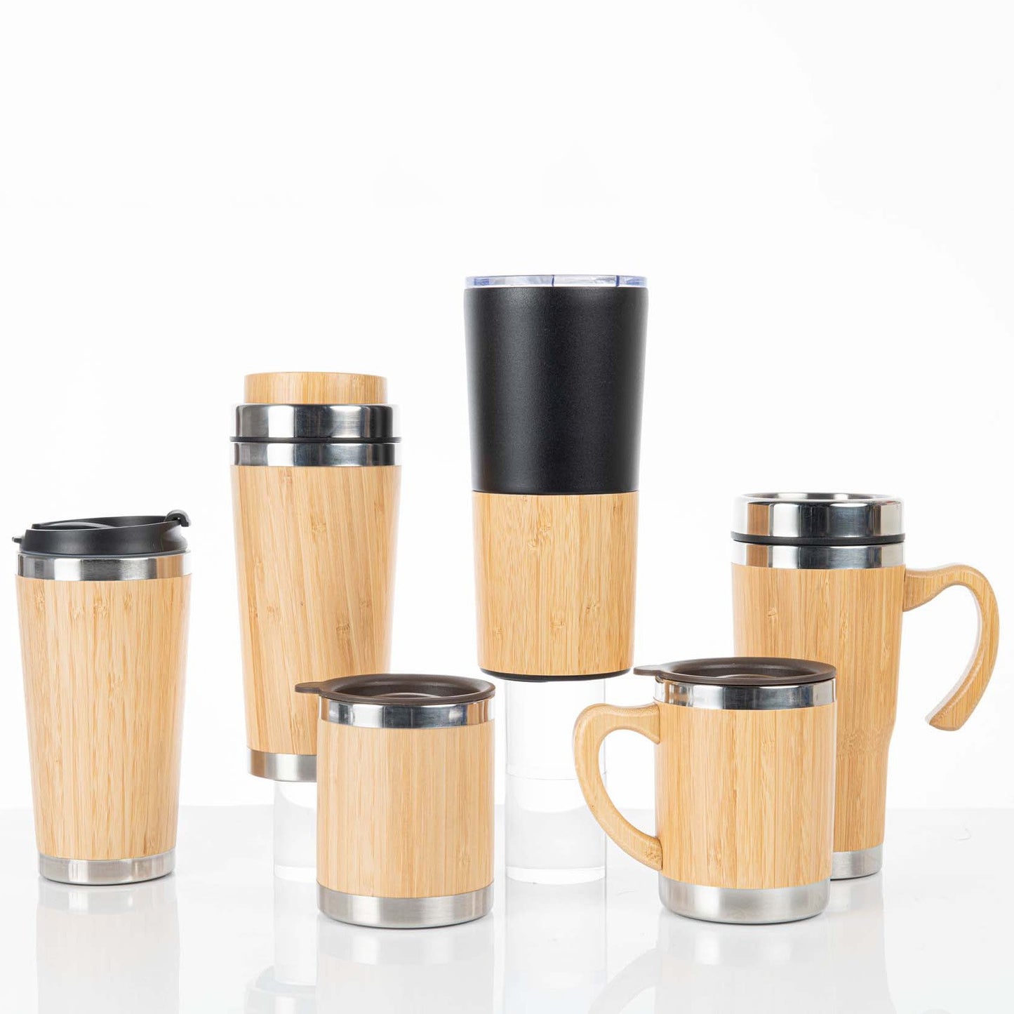 Custom Eco-friendly Double Wall Stainless Steel Bamboo Shell Coffee Cup With Lid And Handle Water Cup