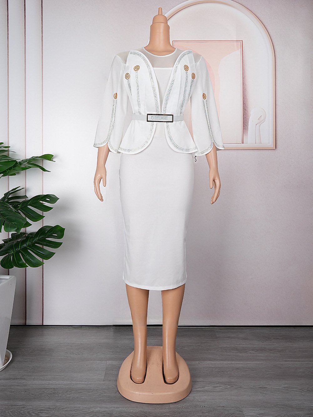 2023 African Mandarin Sleeve Dress Women Printed Dress With Belt Mother Plus Size Elegant Pleated Dress