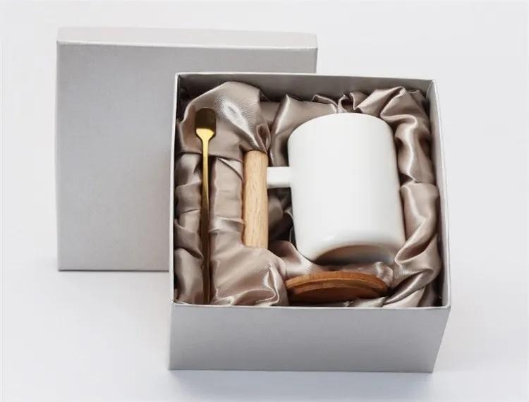 Hot Sale Gift Porcelain Cup, Bamboo Lid Ceramic Cup With Lid And Spoon, Wooden Handle Ceramic Coffee Cup