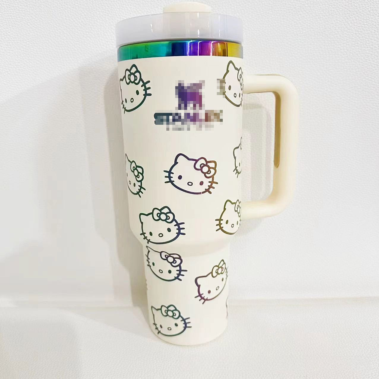 40 Oz KT Cat Print Tumbler Cartoon Water Cup Straw 304 Stainless Steel Double Wall Vacuum Insulated Logo Coffee Travel