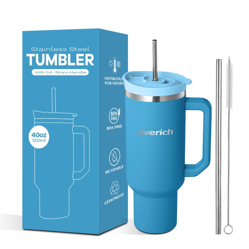 40 Oz Tumbler Double Wall 304 Stainless Steel Insulated Wide Mouth Car Tumbler Cup With New Handle And Straw Cover Vacuum Car Cup