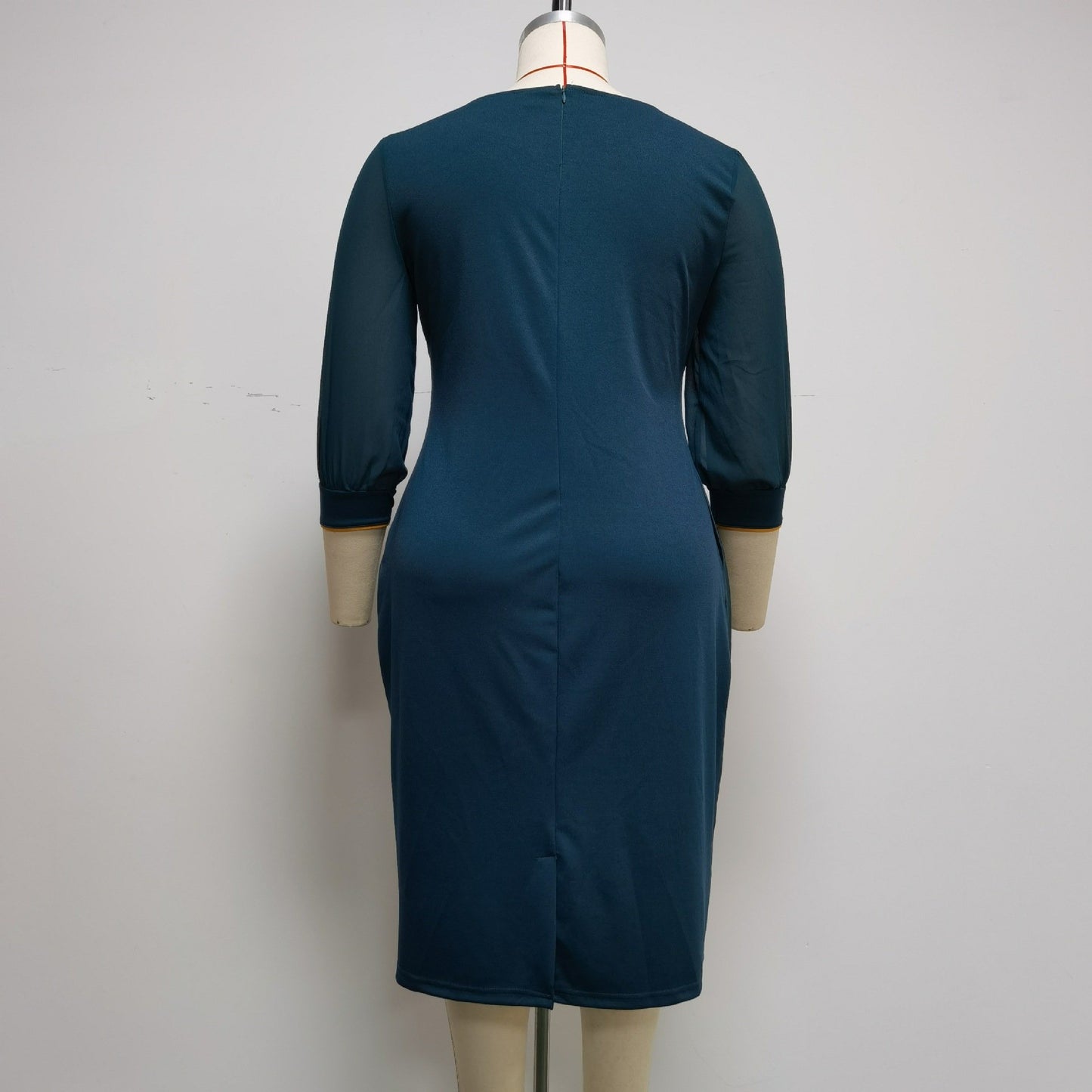 African Women Plus Size Dress O Collar 3/4 Sleeve Printed Office Dress Women's Pencil Midi Dress