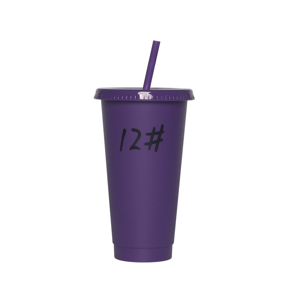 Plastic Tumbler Coffee Black Reusable 24 Oz Frosted Drink Cold Cup With Lid And Straw