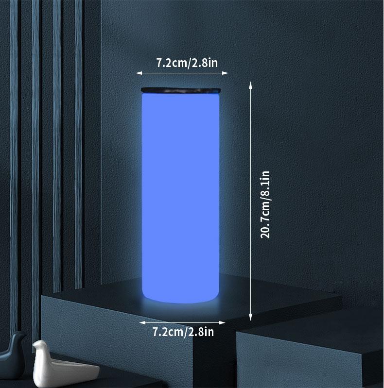 American Warehouse 20 Oz Fluorescent Stainless Steel Glow In The Dark Sublimation Slimming Tumbler Blank Luminous Paint Straight Cup