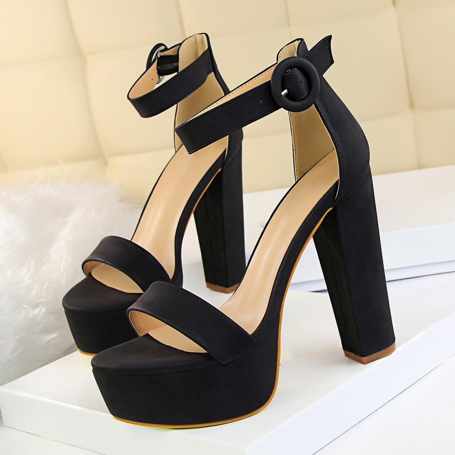 Busy Girl DS3007 Fashion Thick Heel Suede Open Toe Single Strap Sexual Shoes Women Thick Sole Sandals