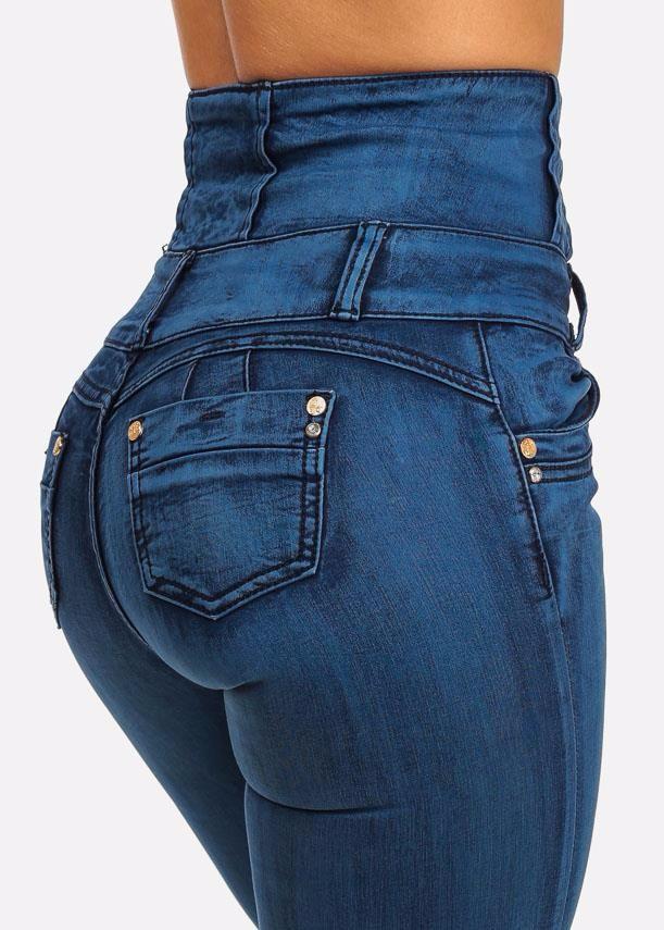 Royal Wolf Jeans Manufacturer Blue Vintage High Waist Hip Tight Colombian Jeans Colombian Levanta Coke