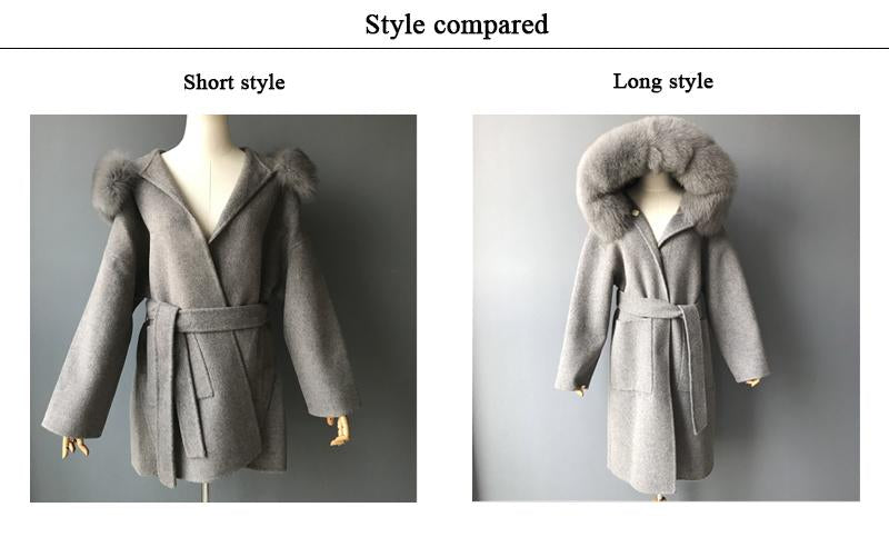 New Design Winter Women Belt Double Sided 100% Wool Windbreaker Plus Size
