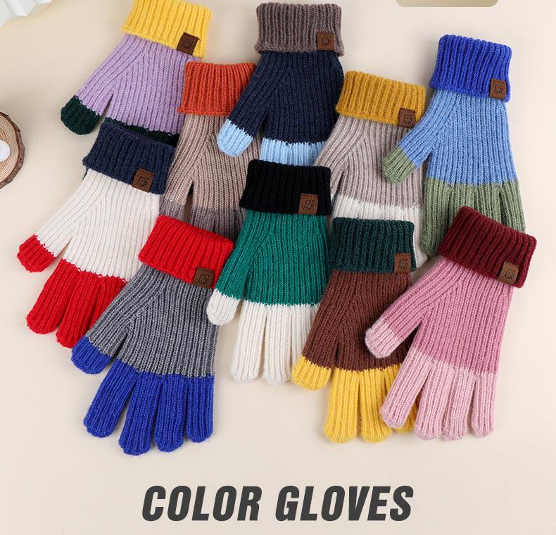 Winter Cold Weather Warm Wool Blend Jacquard Knit Gloves For Girls